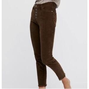 Free People Pants Woman’s 26 Skinny Reagan Raw Hem Brown Corduroy High Waisted